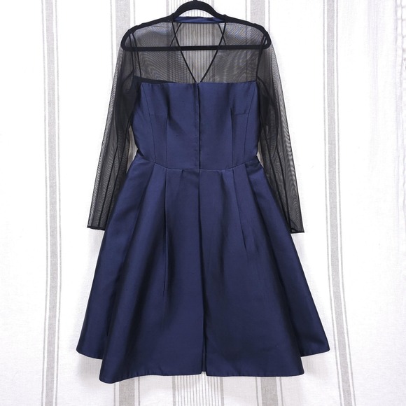 AKRIS Dress Womens 8 Mulberry Silk Navy Blue Tea Length Holiday Party Formal‎